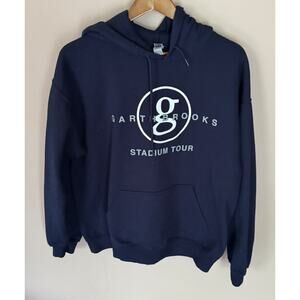 Garth Brooks Hoodie Mens L Navy Blue Stadium Tour Pullover Sweatshirt Gildan